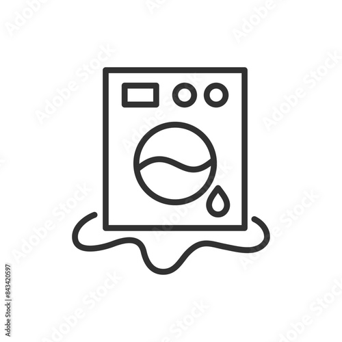 Washing machine leakage, linear icon. Breakage. Line with editable stroke
