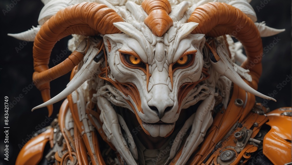 Futuristic Cyborg Creature with Horns and Intricate Mechanical Details Futuristic Cyborg Creature with Horns and Intricate Mechanical Details
