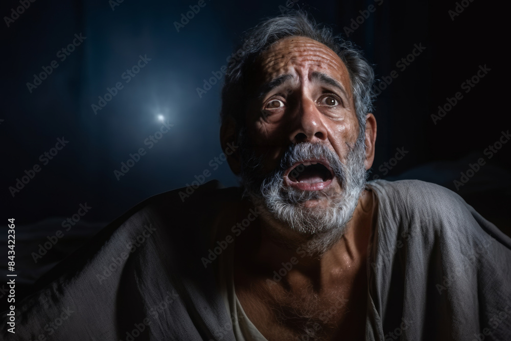Senior Man Waking Up Frightened from a Nightmare