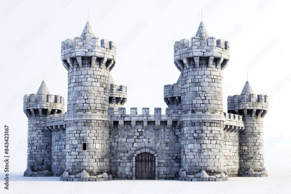 Obraz premium Old Stone Castle With Towers Against White Background