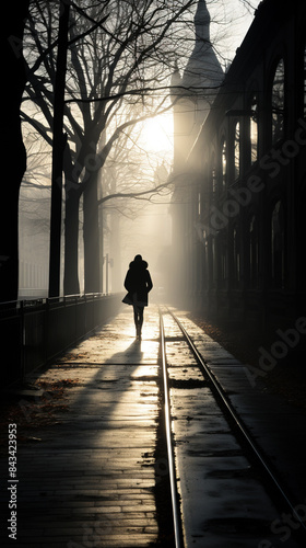 silhouette of a person walking in the city