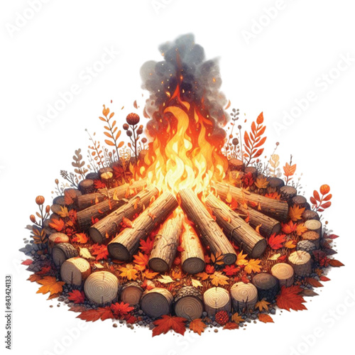 Watercolor Autumn Bonfire Clipart