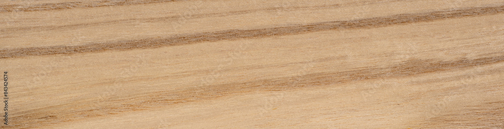 Obraz premium Detailed close up of textured weathered piece of hari veneer wood. Panoramic wood veneer texture.