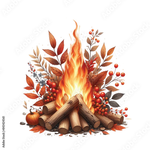 Watercolor Autumn Bonfire Clipart