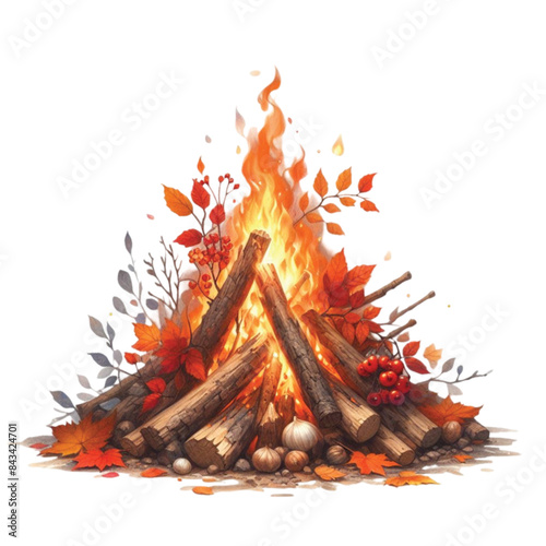 Watercolor Autumn Bonfire Clipart