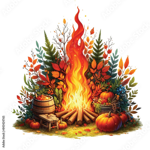 Watercolor Autumn Bonfire Clipart