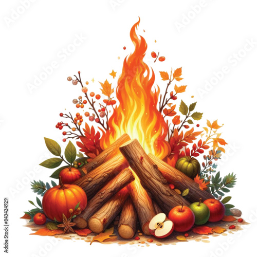 Watercolor Autumn Bonfire Clipart