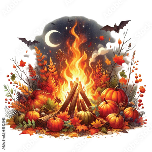 Watercolor Autumn Bonfire Clipart