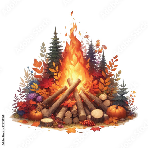Watercolor Autumn Bonfire Clipart