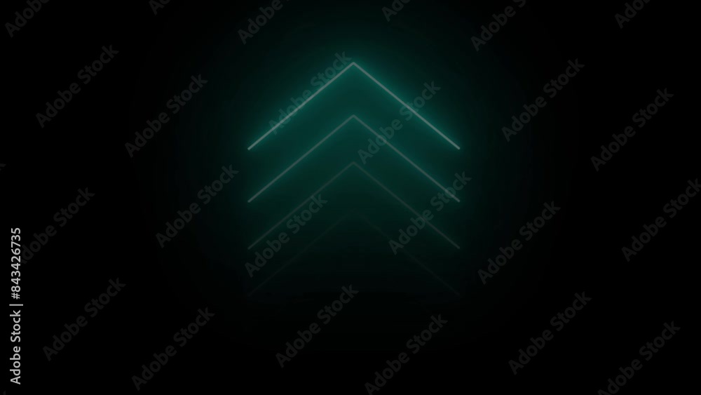 neon single-line directional up arrow animation. signal icon. Moving arrow pointing to the up. Up-direction arrow on black background