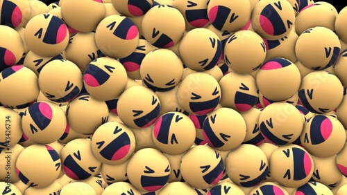A Sea of Laughter: Joyful Emojis Overflowing.
A close-up shot of a large group of yellow emoji spheres, all with a wide-eyed, laughing expression.
