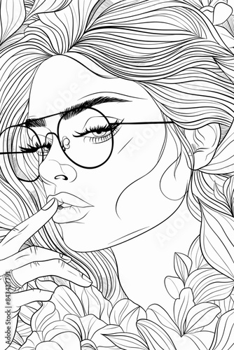  Coloring Book Page with Flowers and a womans face