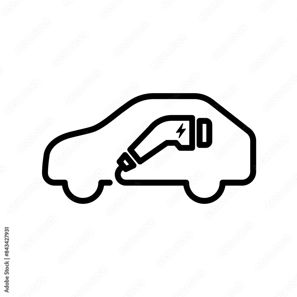 Electric car with plug icon symbol, EV car, Green hybrid vehicles charging point logotype, Eco friendly vehicle concept. Vector illustration Electric car with plug icon symbol, EV car, Green hybrid vehicles charging point logotype, Eco friendly vehicle concept. Vector illustration