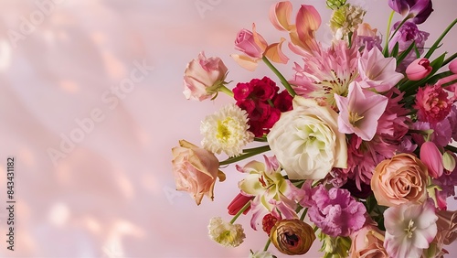 Bouquet of beautiful flowers on a light background close up