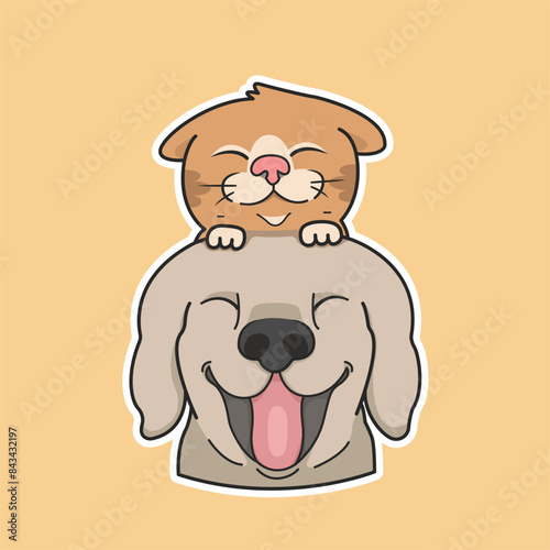 Cat and Dog Sticker Vector Cute Illustration