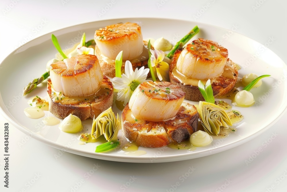 Gourmet Baked Scallops and Seared Tournedos with Asparagus Gourmet Baked Scallops and Seared Tournedos with Asparagus