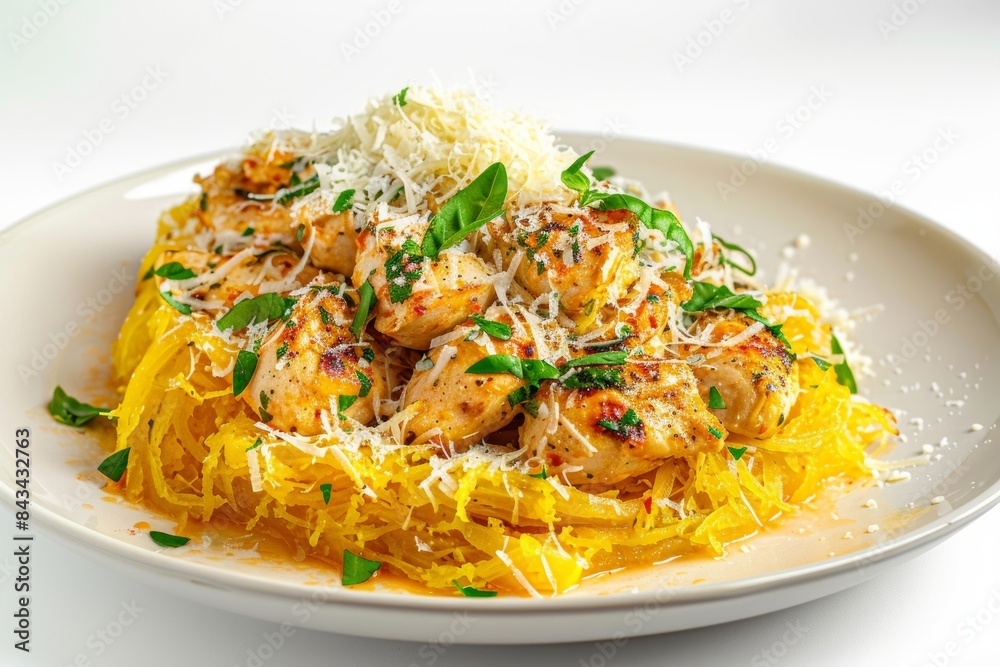 Hearty Baked Spaghetti Squash and Chicken with Creamy Sauce and Herbs Hearty Baked Spaghetti Squash and Chicken with Creamy Sauce and Herbs