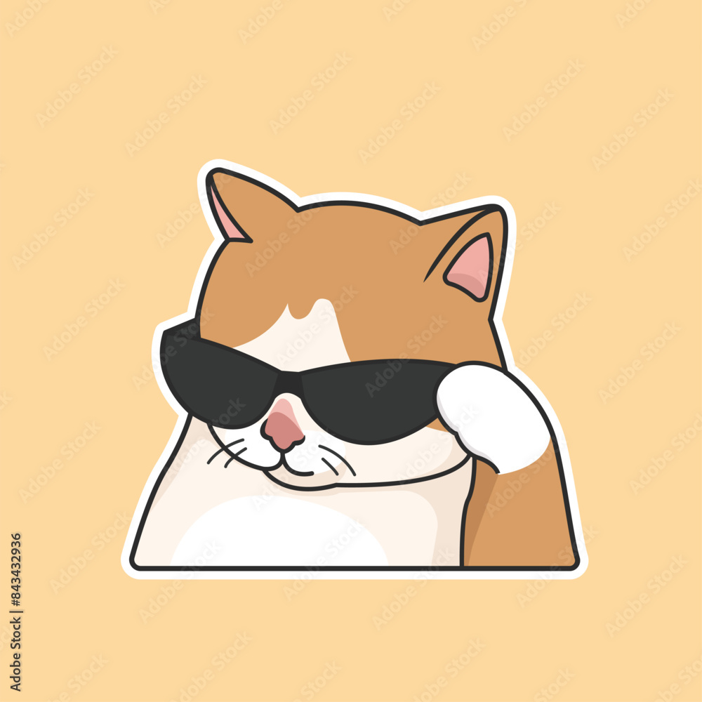 Fotografie Cool Cat with Sunglasses Meme Sticker Vector Cute Illustration