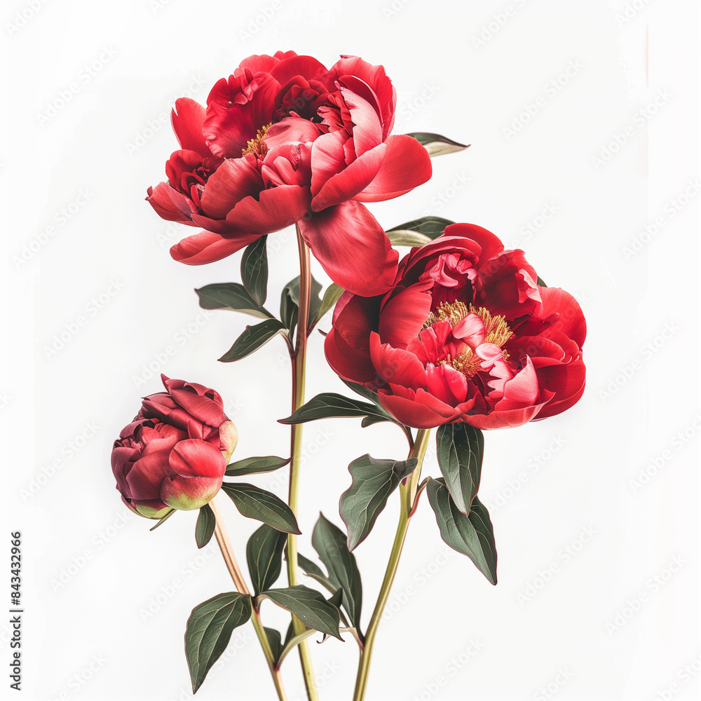 Obraz premium In the image, a lavish bouquet of vibrant red roses takes center stage, their velvety petals unfolding in a symphony of deep crimson hues. 