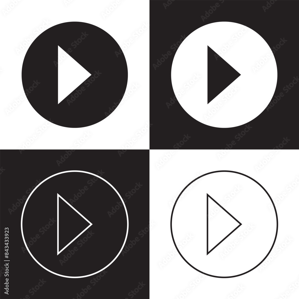 Set of play buttons icons. Play button. Video audio player. Vector illustration. isolated black and white background. EPS 10 Set of play buttons icons. Play button. Video audio player. Vector illustration. isolated black and white background. EPS 10