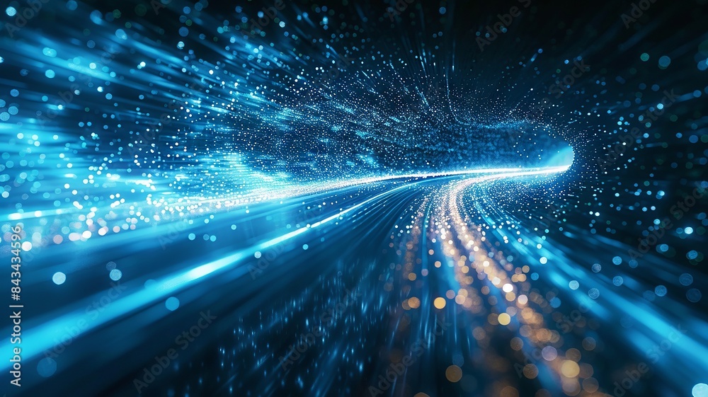 Cyberspace rush across a digital horizon in cool blue tones Cyberspace rush across a digital horizon in cool blue tones