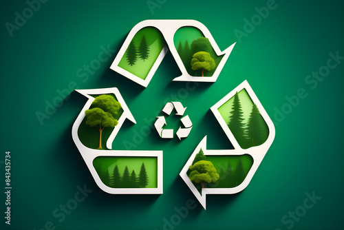 AI generated design of recycling symbol which has been contained with some tree particles
