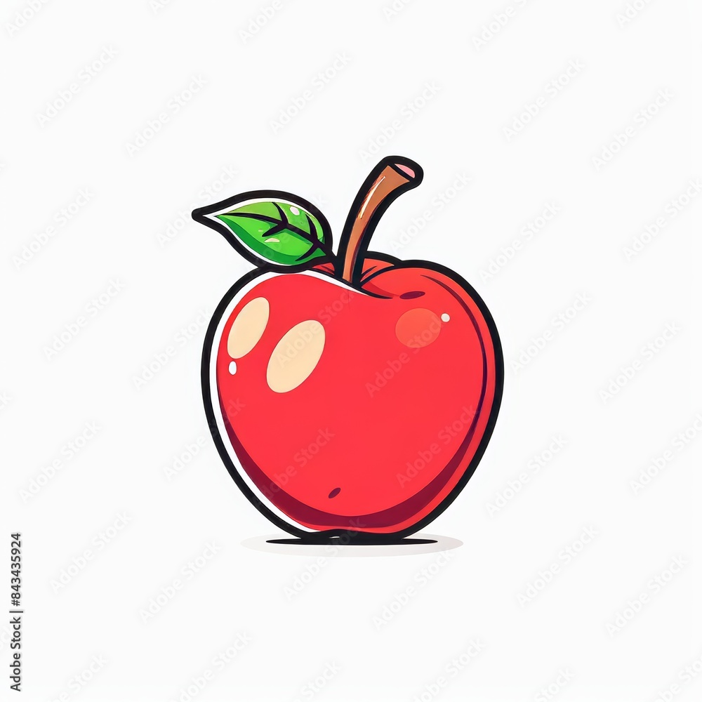 A Single Red Apple With Green Leaf on a White Background A Single Red Apple With Green Leaf on a White Background