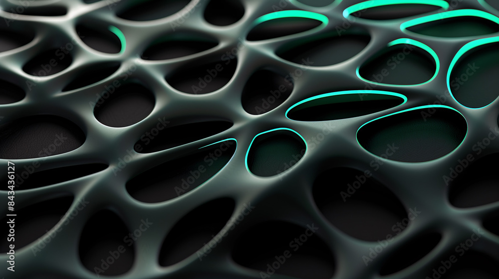 Abstract Black Surface with Green Glowing Highlights and Organic Patterns Abstract Black Surface with Green Glowing Highlights and Organic Patterns