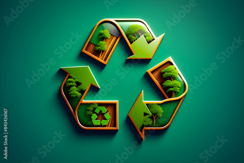AI generated design of recycling symbol which has been contained with some tree particles