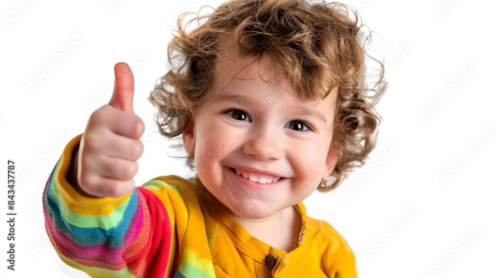 Cheerful Child Giving a Thumbs Up with Expressive Eyes and Bright Colors Cheerful Child Giving a Thumbs Up with Expressive Eyes and Bright Colors