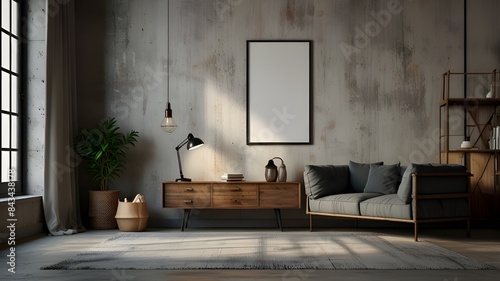 Poster  wall mockup in interior background with old grunge furniture  3d beautiful view 