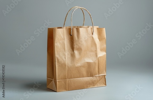Brown Paper Grocery Bag Isolated on Grey Background