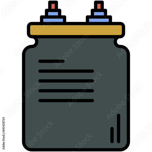 Capacitor Icon. AC Electric Motor Pictogram Graphic Illustration. Isolated Simple Filled Line Icon For Infographic, App and Web Button.