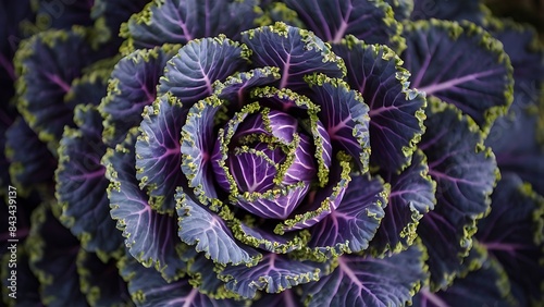 Decorative cabbage kale purple and green close up deatails from top view photo