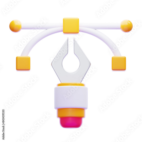 pen tool in 3d illustration of graphic designer tool, 3d render icon illustration