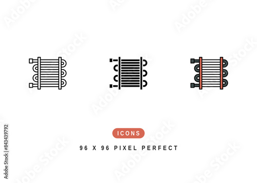 Heat Exchanger Icon. Electric Fan Radiator Pictogram Graphic Illustration. Isolated Simple Line Icon For Infographic, App and Web Button.