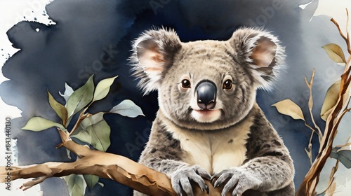 watercolor painting of koala on branch