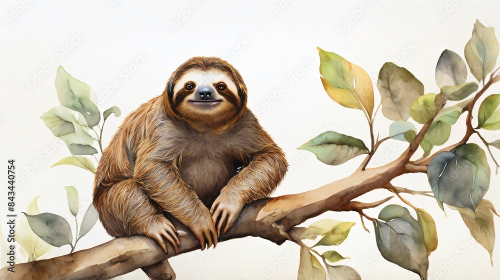 watercolor painting of illustration sloth on branch watercolor painting of illustration sloth on branch