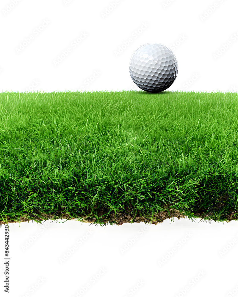 Golf ball on green grass field isolated on white background Golf ball on green grass field isolated on white background
