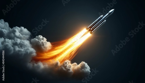 Rocket Launch with Fiery Thrusters photo