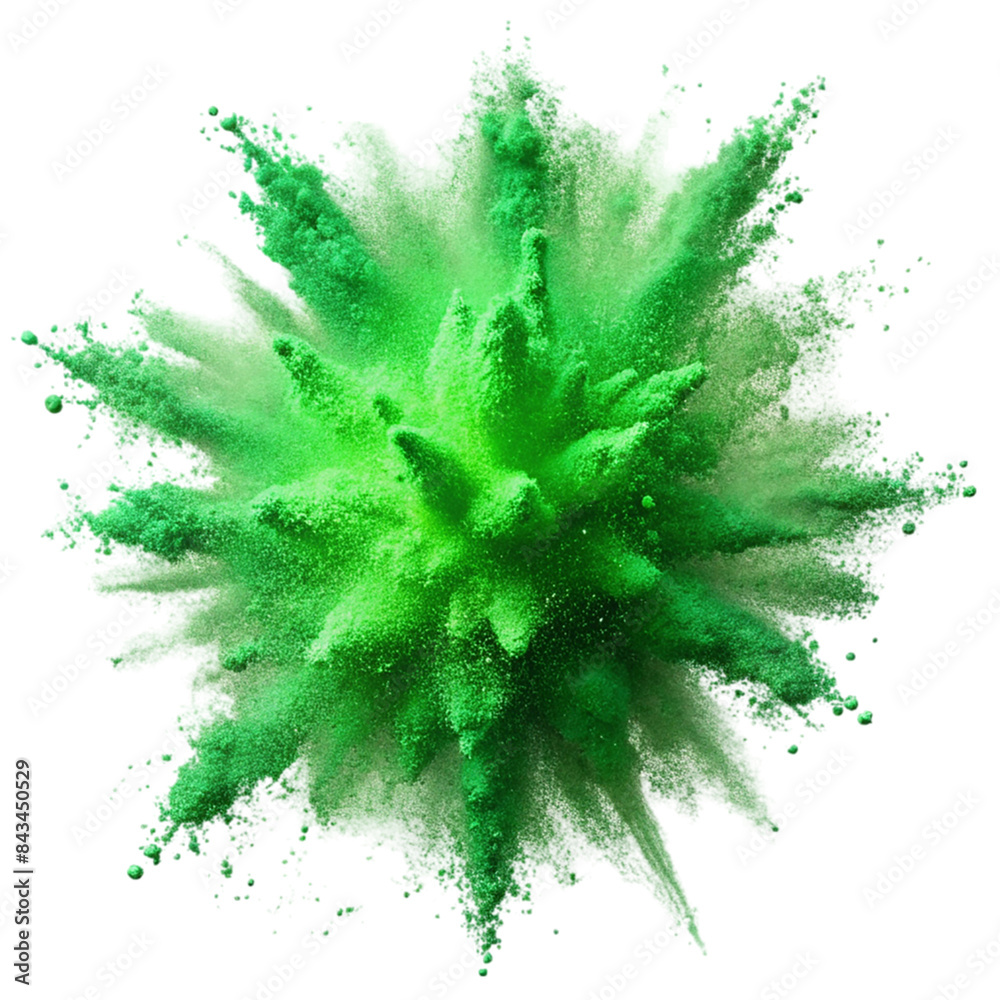 Green color explosion of holi powder Isolated on transparent background Green color explosion of holi powder Isolated on transparent background