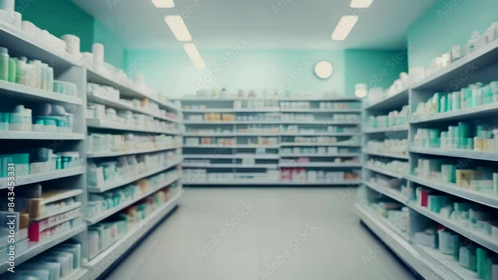 Pharmacy shelves with medicine in the blurry background Pharmacy shelves with medicine in the blurry background