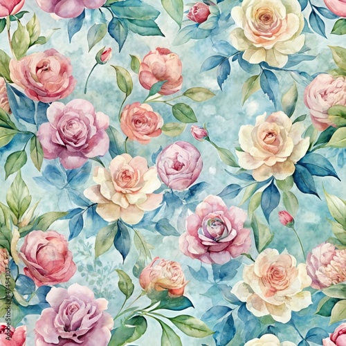 Watercolor floral background seamless pattern