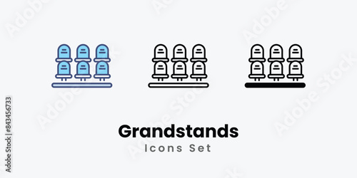 Grandstands icons vector set stock illustration.