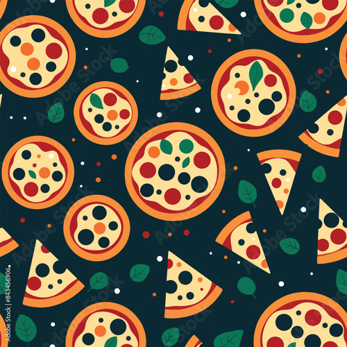 flat style of vector seamless pattern of a pizza
