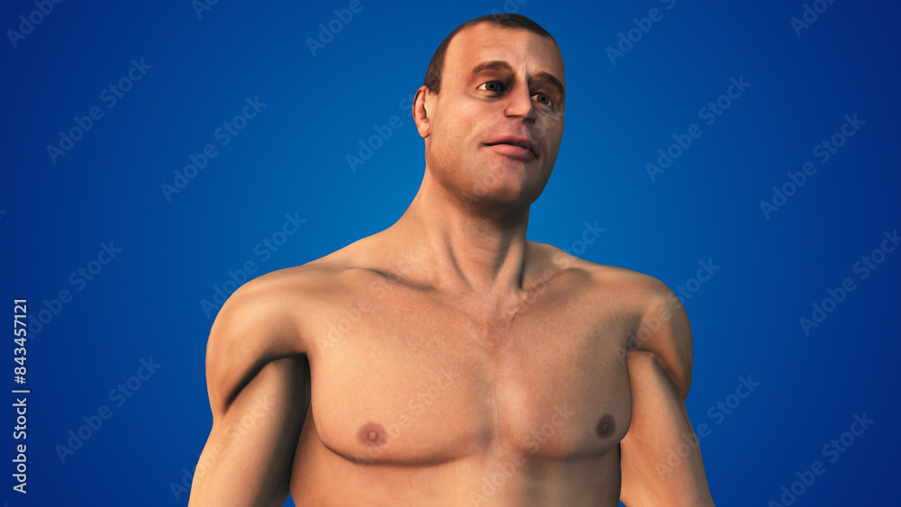 Fototapeta premium Human Body with right side Platysma Muscle pain