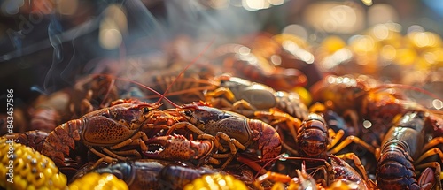 Close up of a crawfish boil photo