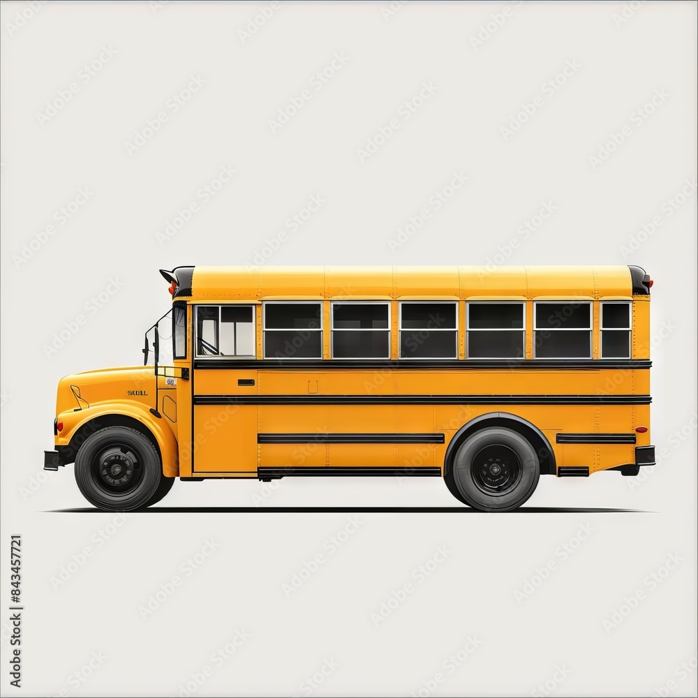 Yellow School Bus Parked on White Background