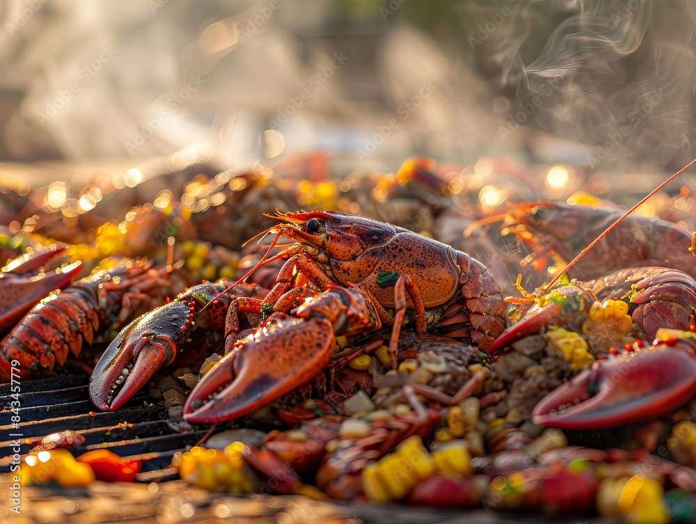 Close up of a crawfish boil