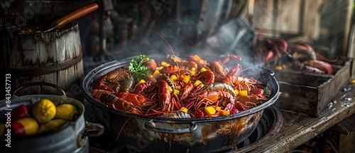 Close up of a crawfish boil